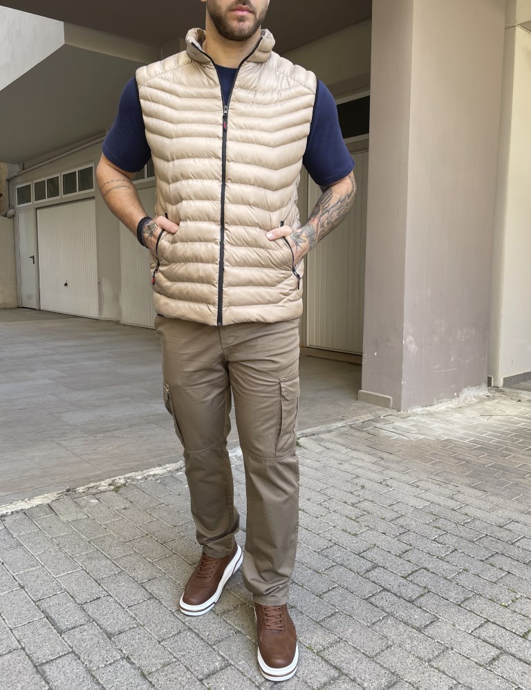 Ανδρικό μπεζ σκούρο αμάνικο μπουφάν καπιτονέ 3417S φωτογραφία